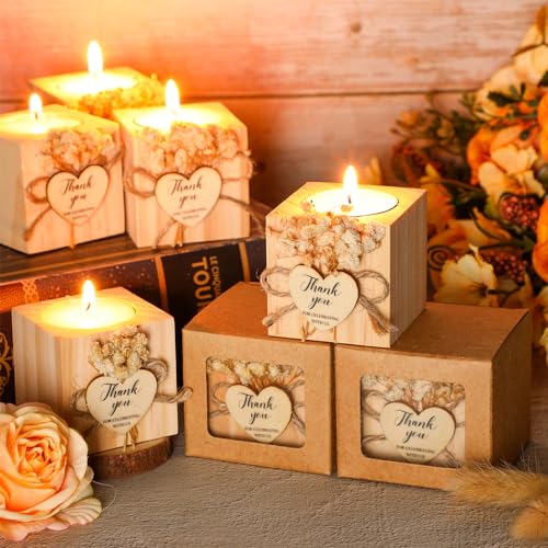 Jingmore 50 Sets Wedding Candles Favors Bridal Shower Thank You Gifts for Guest Rustic Wood Candle Holders Bulk Tealight Holder Baptism Favors(Light Brown) - Thumbnail 2