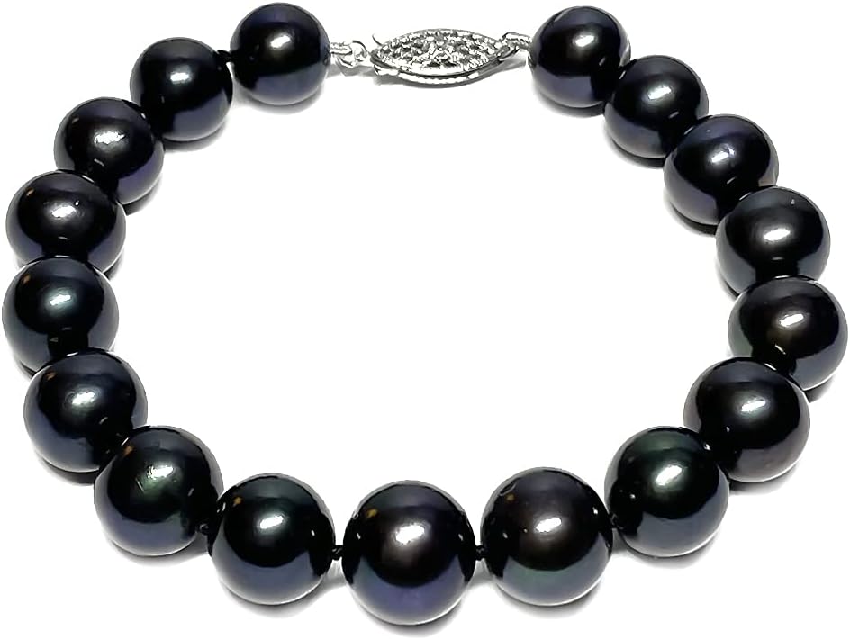 PremiumPearl Black Freshwater Cultured Pearl Bracelet AA+ Quality Sterling Silver Clasp, 8"