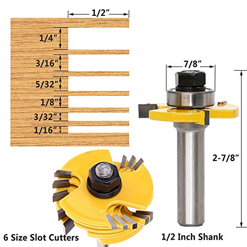Yakamoz 1/2 Inch Shank Adjustable 3 Wing Slot Cutter Router Bit Set With 6-Picecs Slotting Cutters thumb #1