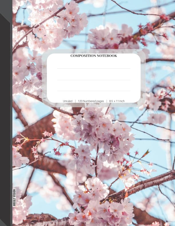 Unruled Composition Notebook: Cute Composition Notebook, Large Notebook 8.5 x 11, (21.59 x 27.94 cm), Pages Numbered, 120 Unlined Pages, Draw and ... Blossom Journal, Soft Matte Journal Cover
