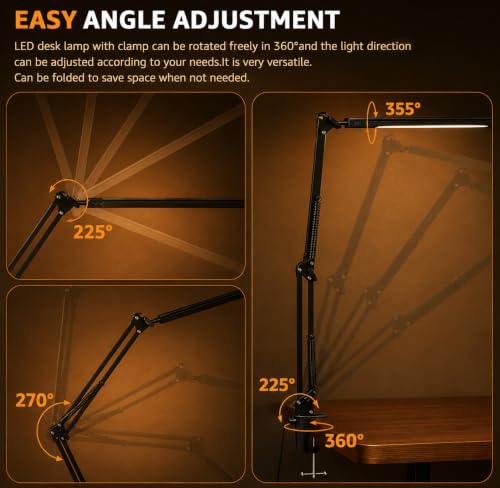 Image of Fulminare LED Table Lamp for Study Room, Adjustable Arm Desk Lamp, 3 Color Modes, 10-Level Dimmer, Eye Care Reading Light with Clamp, Flicker-Free Warm White Light for Students, Home & Office (King)