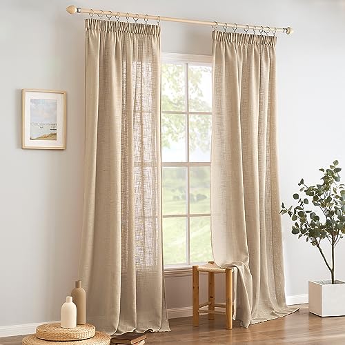 Woaboy Leinen Gardinen Vorhänge Kräuselband 2er Set 140x245cm Beige – Ansicht 6