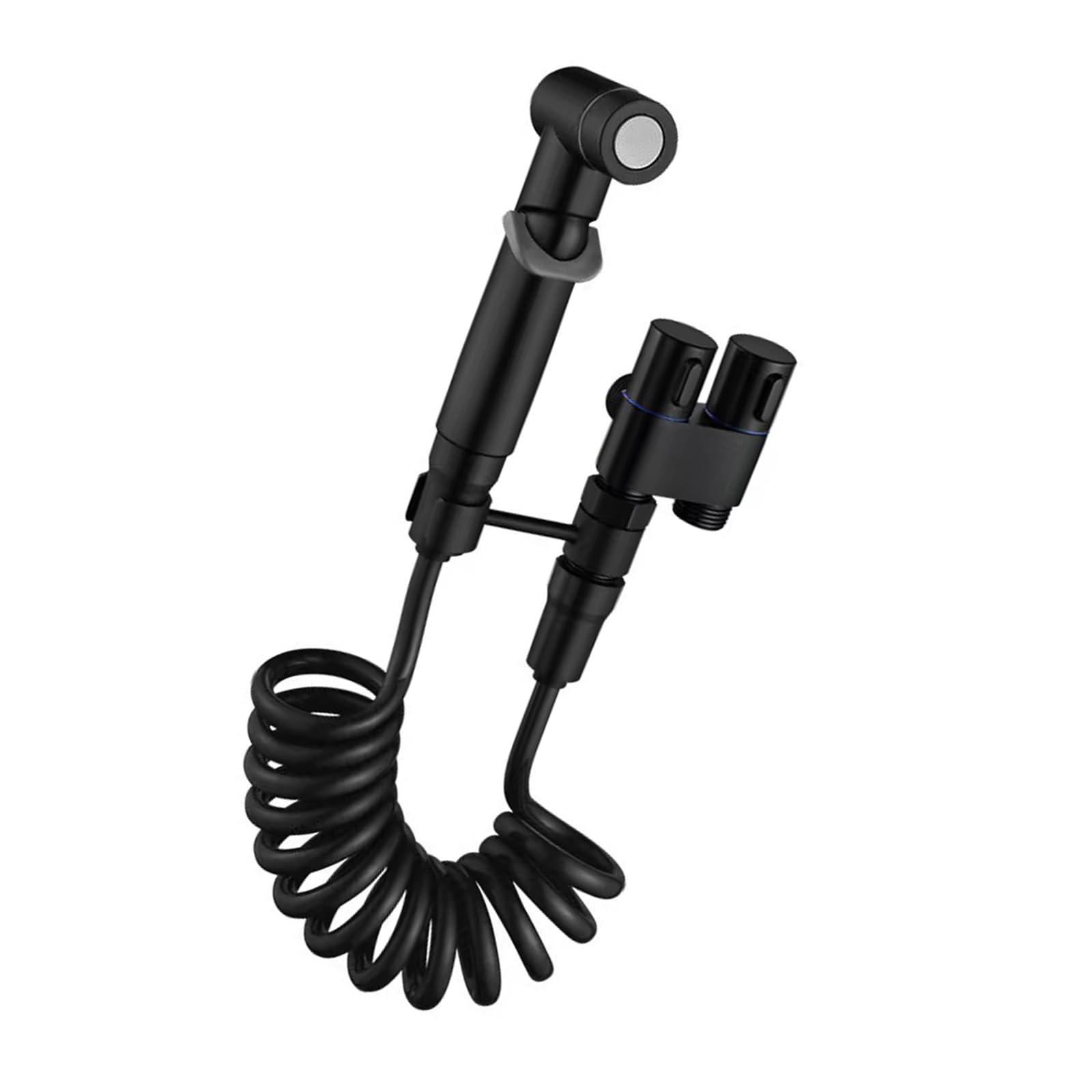 Msioytog Black Multifuntional Bathroom Bidet Hand Sprayer Flexible Hoses Unique Double Flows Valves Handheld Bidet Sprayer Alloy Texture Toilet Attachment