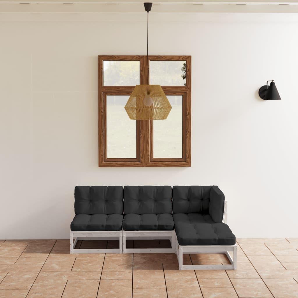 4-częściowy zestaw wypoczynkowy ogrodowy z litego drewna sosnowego z poduszkami, na taras, balkon, werandę, odporny na warunki atmosferyczne, wytrzymały, komfortowy relaks i grillowanie