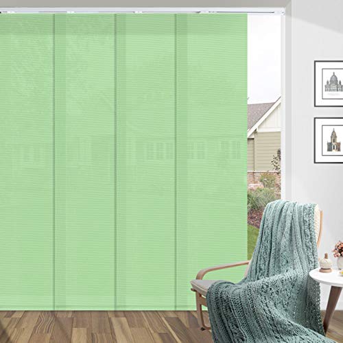 HousCa Sliding Panel Track Blind, Green Adjustable Light Filtering Custom Cordless Vertical Blinds, UV Protection Window Blinds for Sliding Doors, Large Windows, Open Spaces and Room Dividers