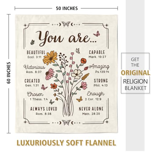 Christian Gifts for Women, Christian Floral Throw Blanket, Birthday Religious Gifts for Women Friendship, Inspirational Scripture Faith Gift for Friend, Sister, Mom, Daughter (50'' x 60'', Beige) by BeneCharm - Used condition - Image 7