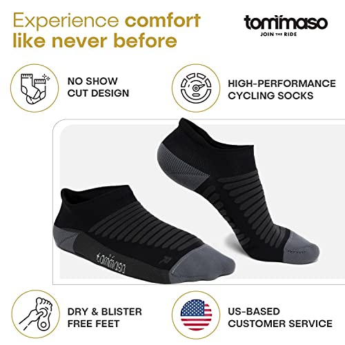 Tommaso Ultra Padded Cycling Socks Men, Women - Breathable, Quarter, Ankle Compression, Anti Blister, High Socks, Bike Socks Support for Running Socks & Biking - No Show - Black - Small 35-372