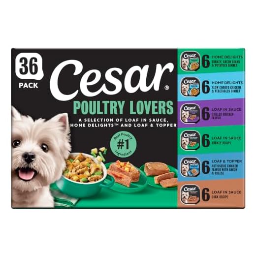 CESAR Wet Dog Food Poultry Lovers Variety Pack with Real Chicken, Turkey or Duck, (36) 3.5 oz. Easy Peel Trays