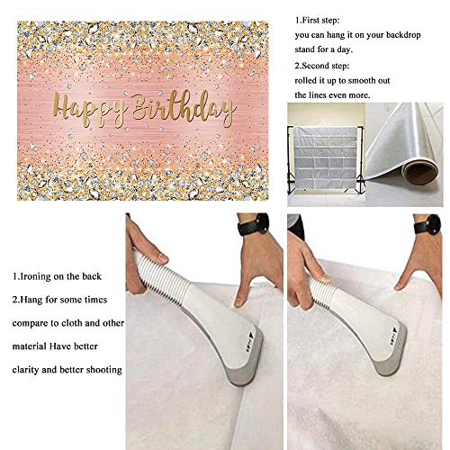 Happy Birthday Backdrop Diamonds Pink and Rose Gold Dot Glitter Sparkle Photography Background for Women Girls Lady Sweet Party Decorations Photo Props (5x3FT) by BUTEN - Image 6