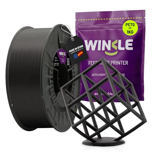 WINKLE Filamento PETG Fibra de Carbono | Filamento para Impresora 3D | Filamento PETG 1,75mm 1kg | Filamento 3D Carbono | PETG Negro Carbón | PETG CF | Precisión Dimensional | Bobina 1kg