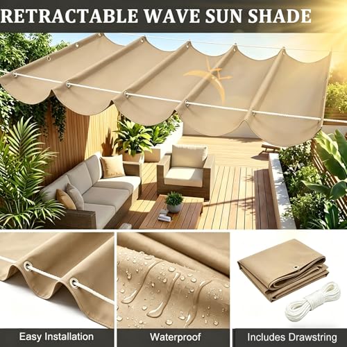 Voile d'ombrage rétractable ondulée 130x900 cm kaki sur mesure - 7