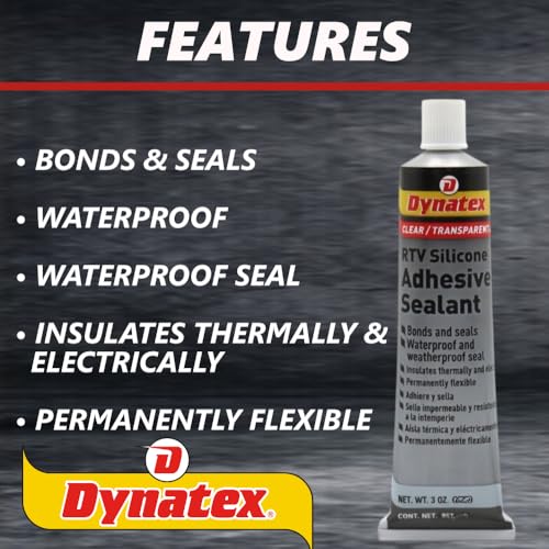 Image of Dynatex RTV Clear Silicone Adhesive Sealant 3 oz Tube - Transparent Watertight Seal, Marine RV Industrial Use, Made in the USA (8-Pack)