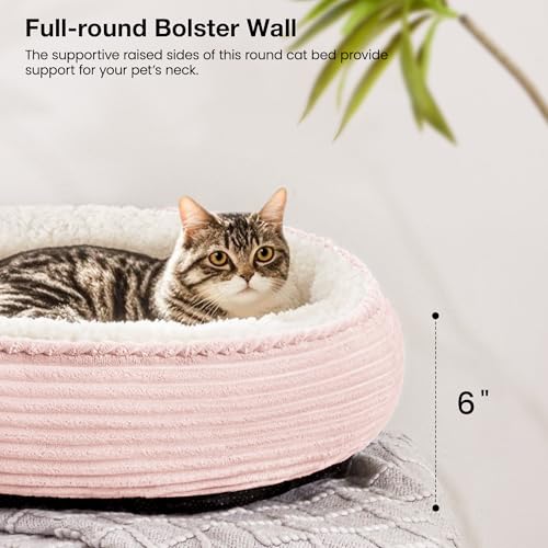 Love's cabin Round Donut Cat and Dog Cushion Bed, 20in Pet Bed for Cats or Small Dogs, Anti-Slip & Water-Resistant Bottom, Super Soft Durable Fabric Pet beds, Washable Luxury Cat Dog Bed Pink Stripe - Image 7