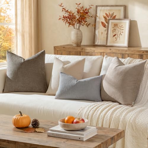 Image of a moment Pack of 2 Decorative Chenille Throw Pillow Covers with Twill Cushion Covers for Sofa Living Room Couch Bed 20x20 Inch Dark Brown