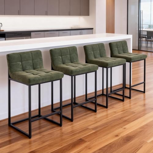 KHISCHMO Lot de 4 tabourets de Bar Hauteur comptoir, Assise 60 cm, tabourets de Cuisine Modernes en PU avec Dossier Bas et Repose-Pieds, chaises de Bar...