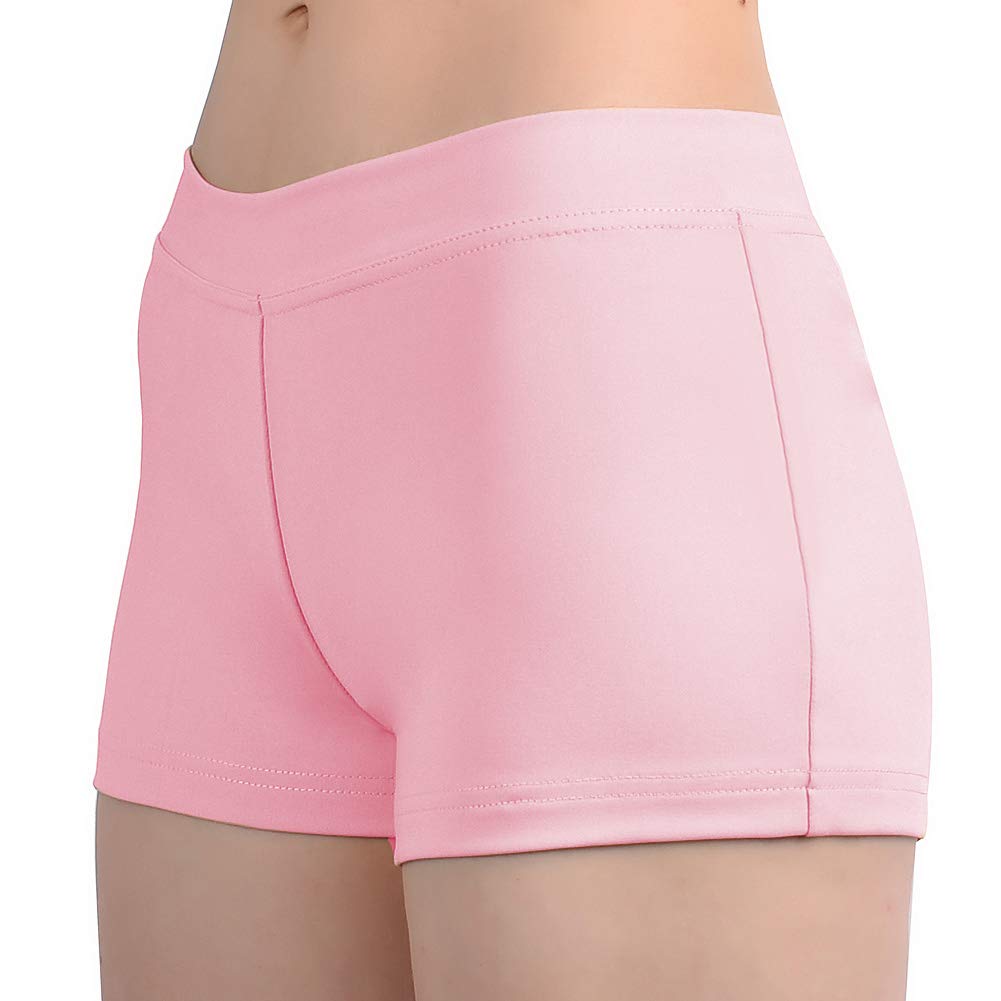 SUPRNOWA Boy Cut Spandex Active Dance Yoga Workout Fitness Shorts - Low Rise Booty Shorts, Pink, S