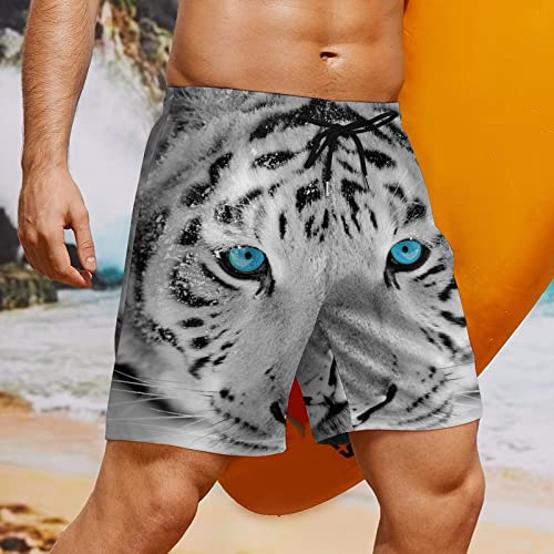 Wild White Tiger Men's Swim Trunks Beach Board Shorts Quick Dry Bathing Suits with Liner 7