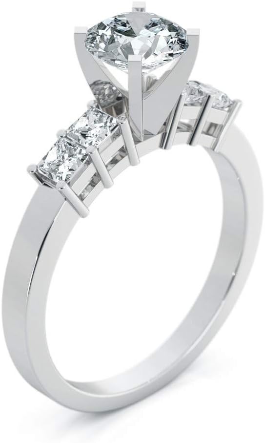 1CT Round Cut Moissanite Engagement Rings for Women for Women Platinum Plated Silver