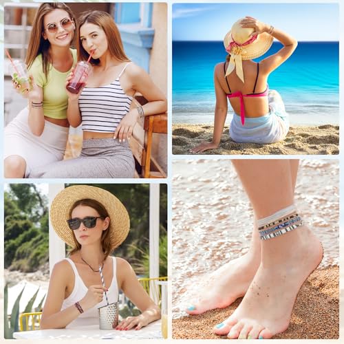 EUIOOVM 24 Stück Surfer Armband Stoffarmband Damen Stoff Handmade Armbänder Boho Armband Fußkettchen Verstellbare Freundschaftsarmband für Damen Herren