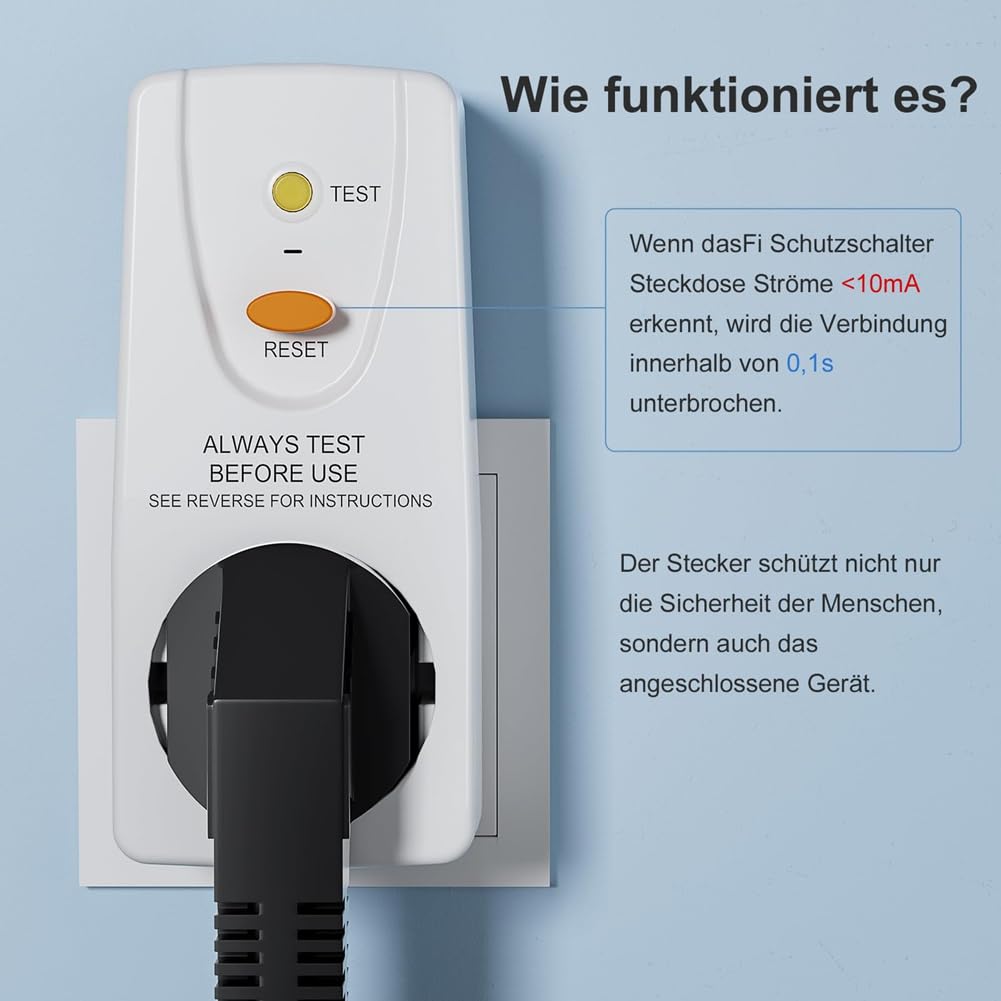 Paquete de 2 Enchufes de Protección Fugas GFCI de 16 A, RCD, Disyuntor Doméstico, Interruptor de Corte, Enchufe de Protección Personal, Enchufe de la UE