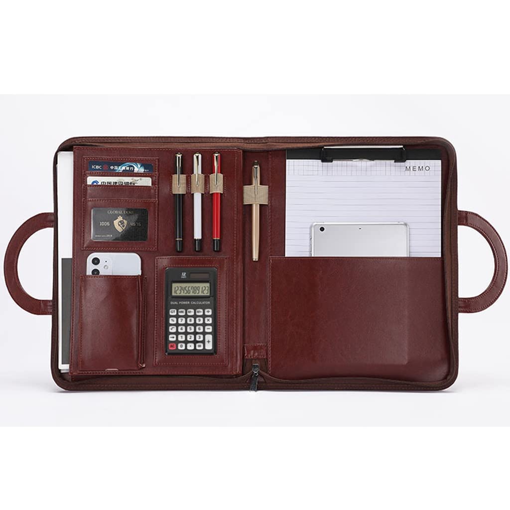Schreibmappe A4 Klemmbrettmappe A4 Business Portfolio Organizer PU Leder Konferenzmappe mit Reißverschluss und magnetischem Griff mit Reißverschluss, Klemmbrett, Notizbuch für Vorstellungsgespräche