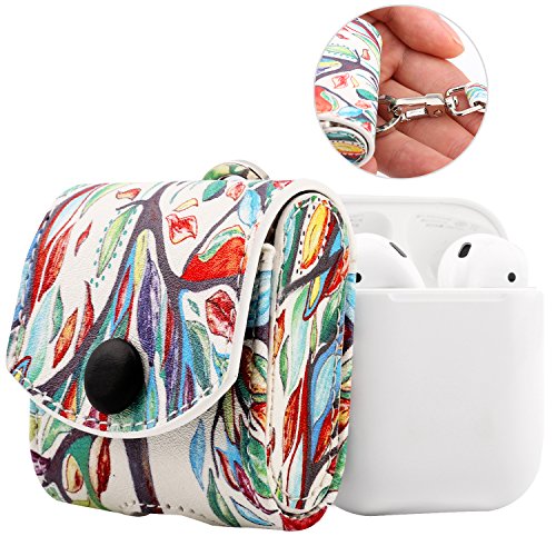MoKo AirPods Case, Magnetic Snap Closure Protective Cover Carrying Pouch Pocket, with Holding Strap, Leather Protective Cover Shell Skin Storage for AirPods 1 Charging Case - Lucky Tree