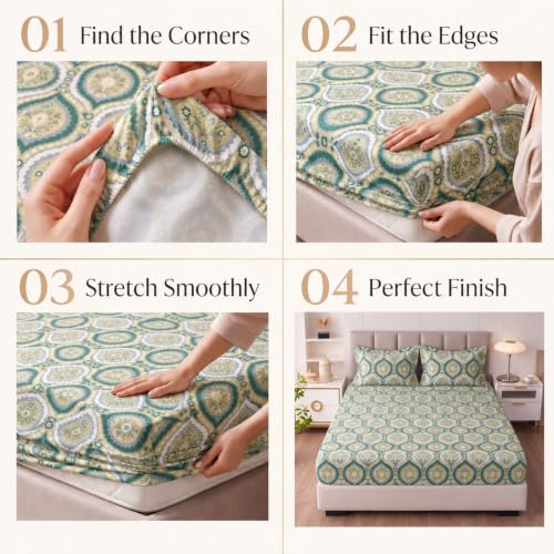 Image of BSB HOME 240 TC Premium Double Bed Fitted Bedsheet, Soft Comfortable Stretchable Mattress Sheet with Elastic Fitted Corners, Durable Easy Care Bedding, 72 x 72 + 10 Inches(183x183+25 cm) - Teal Green
