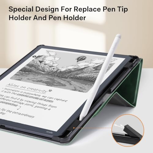 Image of CoBak Case for 11 inch Kindle Scribe 3rd Generation 2025, Kindle Scribe Colorsoft with Two Viewing Angles - All New PU Leather Cover with Auto Sleep Wake, Pen Holder. Emerald