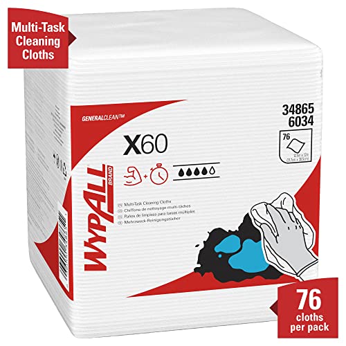 Wypall General Clean X60 Multi-Task Cleaning Cloths (34865), Quarterfold Washcloths, White, 76 Sheets / Pack, 12 Packs / Case, 912 Washcloths / Case #TOP2