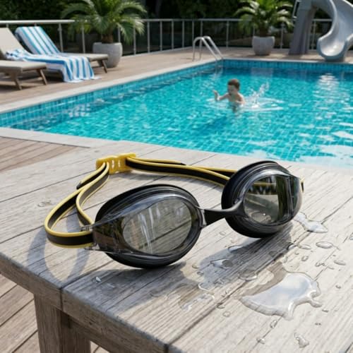 Image of BURNLAB Swimming Goggles for Everyday Pool Use, Clear Vision Lens, Easy Adjustable Strap, Unisex Adult (Black and orange)