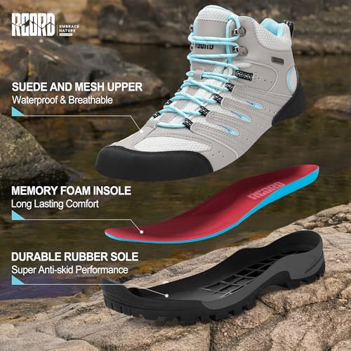 Image of R CORD Womens Hiking Boots Waterproof Slip-Resistant Cushioned Support Durable for Hiking, Travel, Rainy Days, Camping, and Outdoor Adventures
