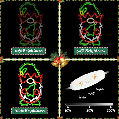 Image of Christmas Neon Signs for Wall Decor Christmas Gnome Neon Sign Dimmable LED Signs for Bedroom Wall Party Xmas Decor Present Gnome Decor
