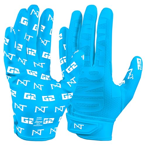 Nxtrnd G2 Pro Football Gloves, Men's Ultra Sticky Elite Receiver Gloves (Neon Blue, XX-Large)