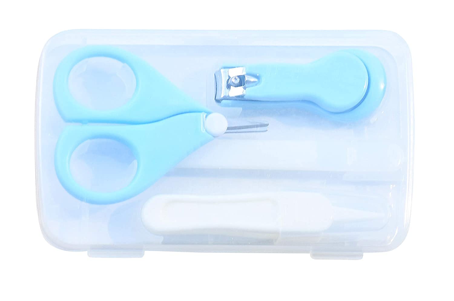 Manan Shopee Baby Scissors and Nail Clipper set/4-In-1 Baby Grooming Kit in Plastic Box Packing-Blue-image-11