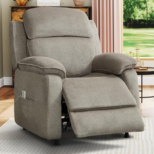 IOMOR Power Recliner Chair for Adults, Reclining Sofa Chair, Adjustable Home Theater Seating with Side Pocket, Zero Wall Single Recliners for Small Space, Living Room (1, Khaki)