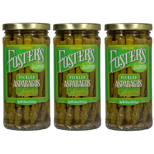 Foster's Pickled Asparagus Jalapeno, 16oz. (3 Pack) - Pickled Asparagus Spicy - Traditional Pickled Vegetables Recipe for 30 years - Pickled Asparagus Spears Gluten Free, Fat Free, Preservative Free