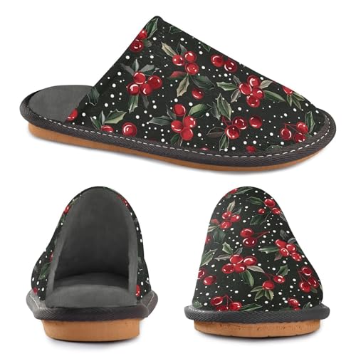 Slippers for Women Christmas Red Cherry Pattern Soft Winter Warm Shoes Indoor Outdoor Non-Slip House Travel Slippers4