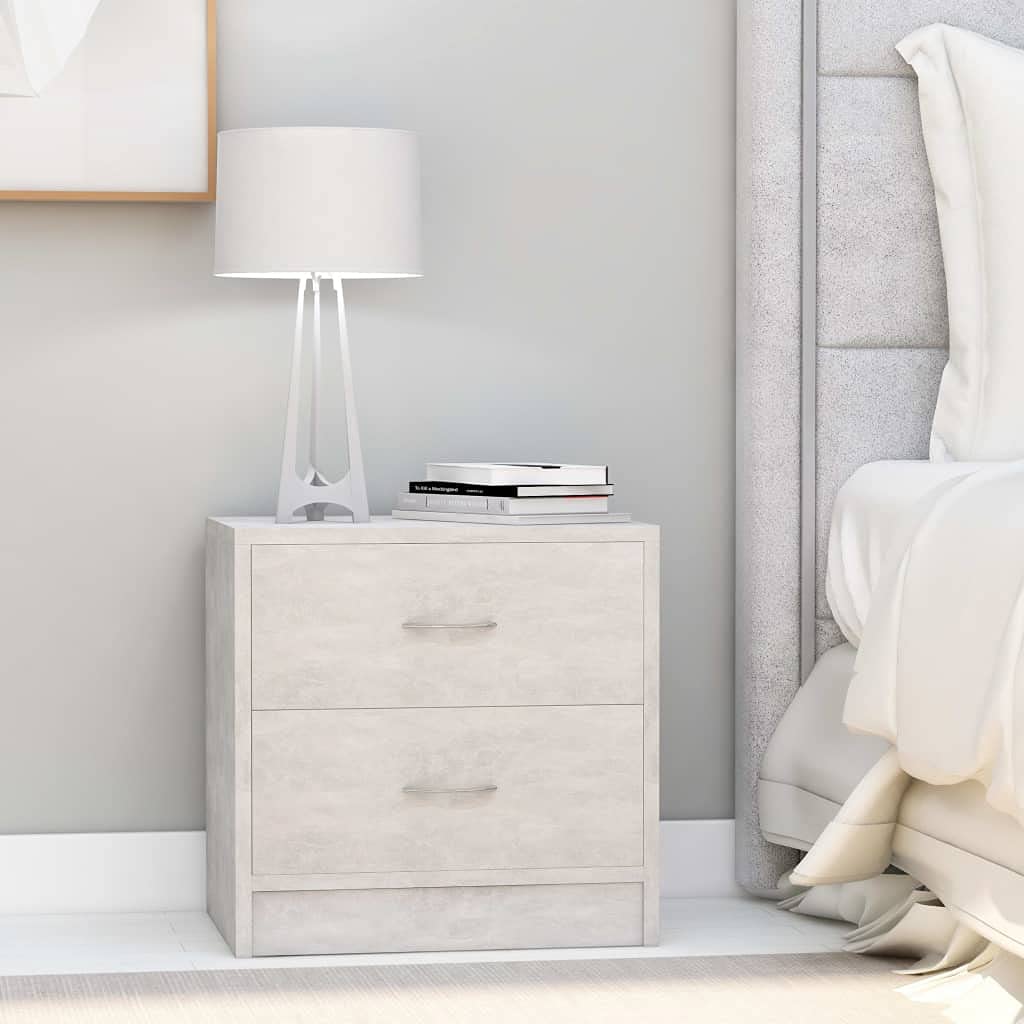 SXZenSpace Concrete Grey Bedside Table Set of 2 Slim Nightstand 40x30x40 cm Engineered Wood Small Bed Side Cabinet with Drawers for Living Room Bedroom Corridor