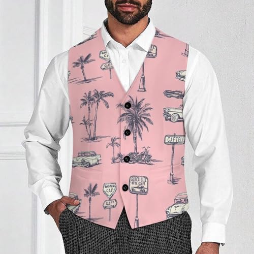 Classic-Car Beach Palm Trees Men's Suit Vests Dress Vest V-Neck Waistcoat Slim Business Formal with Pocket2