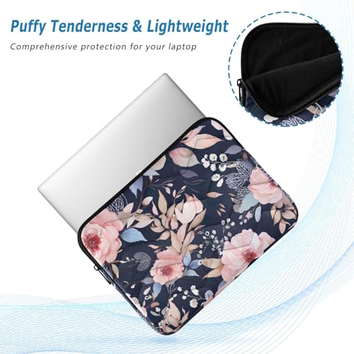 Funda para laptop 13-14 pulgadas con flores blancas y hojas azules miniatura 5