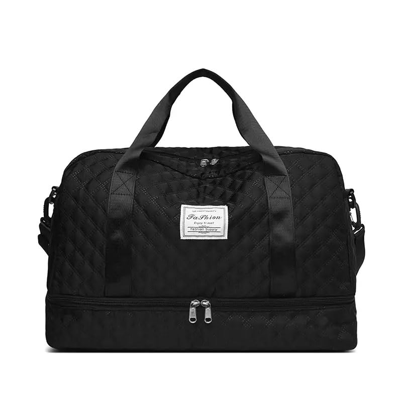 Bolsa de Viagem Unissex Grande, Nylon/Poliéster, 30L, 5 Bolsos com Zíper, Alça Transversal Ajustável, Encaixe para Mala, para Academia e Viagens (Preta)