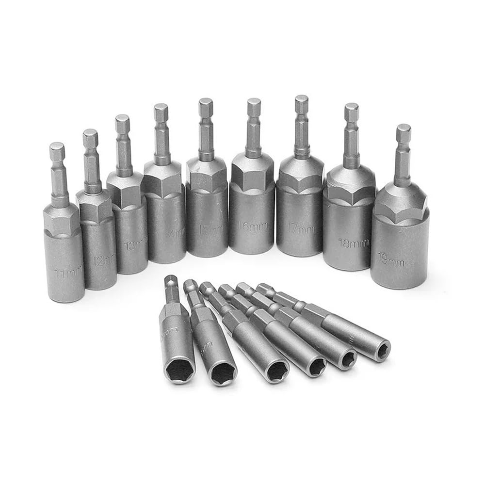 Ruxyoie 15Pcs(5.5-19Mm) 80Mm Deep Reach Nut Driver Drill Bit Set 5.5-19Mm 6.35Mm Hex Shank Impact Socket Adapter For Power Tools(15Pcs(5.5-19Mm))