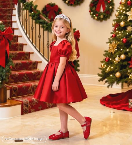 Image of PHIRAMIN Toddler Flower Girl Glitter Dress Shoes Little Girl Ballet Flats Bow Wedding Party