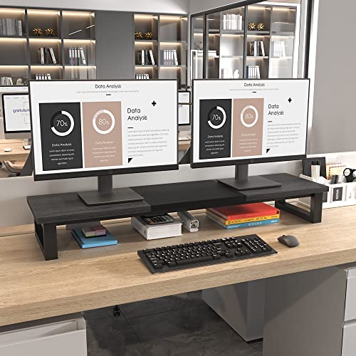 Yaohuoo 45" Large Tv Riser For 32-55 Inch Tv, Tabletop Tv Riser Stand Shelf With Steel Legs, Dual Monitor Stand For Home Office,Gray #TOP2