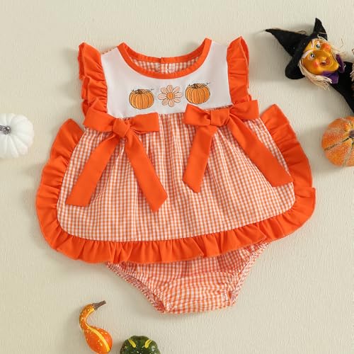 Halloween Baby Girl Outfits Ghost Pumpkin Plaid Ruffle Tank Tops Bloomer Shorts Set Toddler Halloween Clothes3