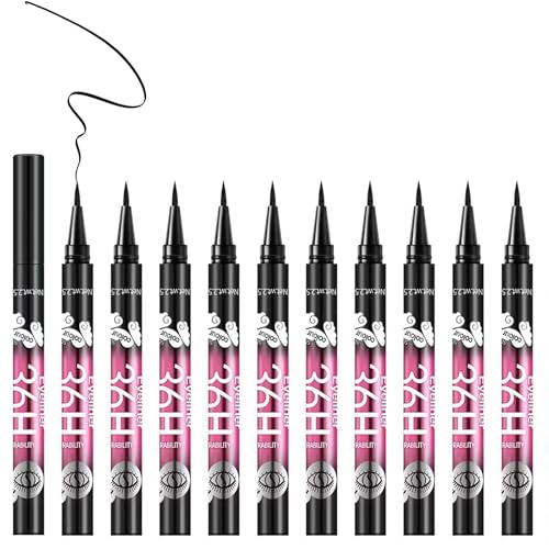 PWYSHXDF 12 Pcs Black Eyeliner Pen, Long-Wearing & Waterproof Eyeliner, Quick-Drying Liquid Eye Liner, Smudge-Resistant Black Eye Liner for All Skin Tones, Highly-Pigmented Eye Makeup