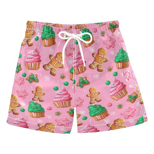 Boccsty Christmas Gingerbread Cookie Boys Swim Trunks Summer Big Kids Beach Board Shorts Swimsuit Swimwear S
