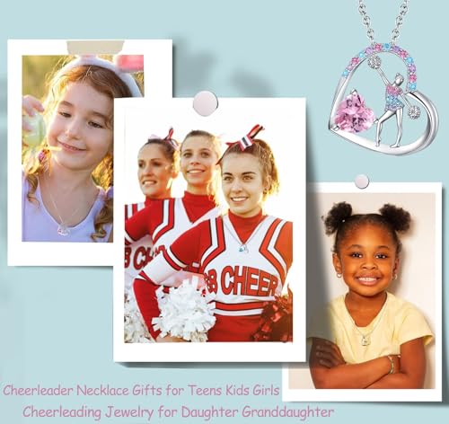 Birthstone Cheerleader Necklace Gifts for Girls Heart Rainbow Cheerleading Cheering Jewelry Pendant Sport Cheer Birthday Gifts for Kids Little Girl Daughter Granddaughter4