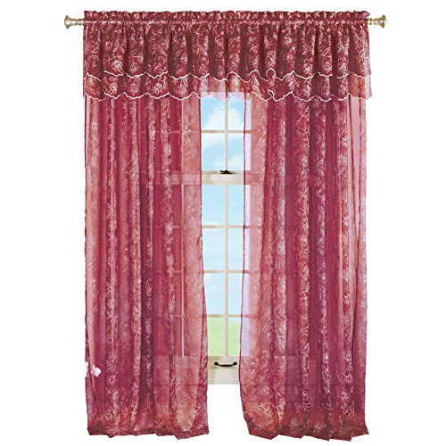 Stylemaster Renaissance Home Fashion Reese Embroidered Sheer Rod Pocket Panel, 55-Inch by 84-Inch, Crimson