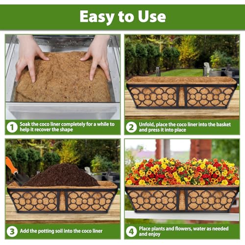 Legigo 4 Pack 36 Inch Square Coco Liners Planter Baskets Liner- Natural Coconut Coir Fiber Liner Replacement, Window Box Liners Trough Coconut Liners for Wall Planter Garden Deck Fence Flower Baskets by Legigo - Image 5